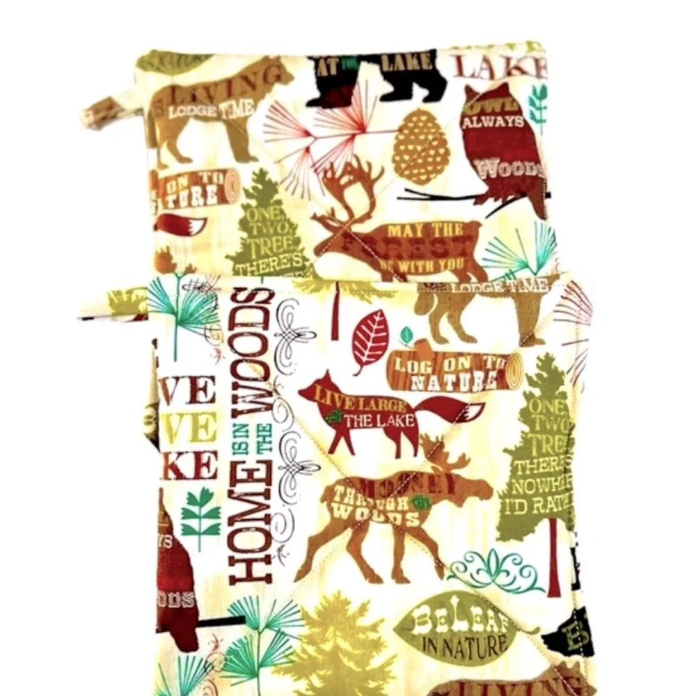 Hand Crafted Nature-Themed Pot Holder - Green, Brown, Cream Hand Crafted Hot Mat